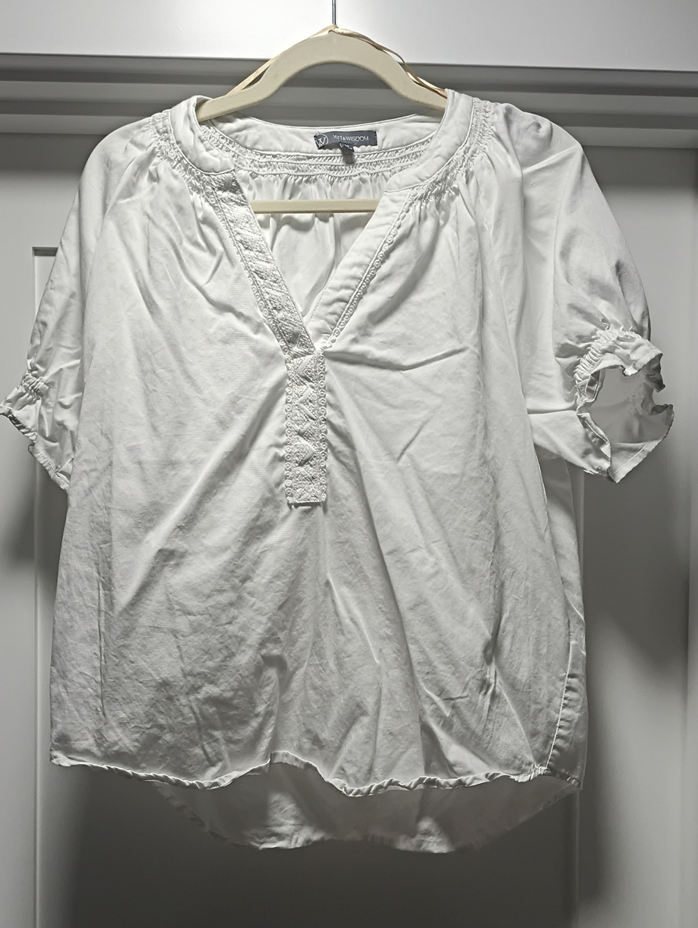 Wit & Wisdom White Peasant Blouse with Split V-Neck